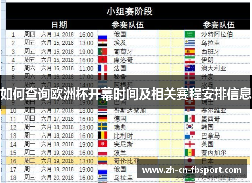 如何查询欧洲杯开幕时间及相关赛程安排信息