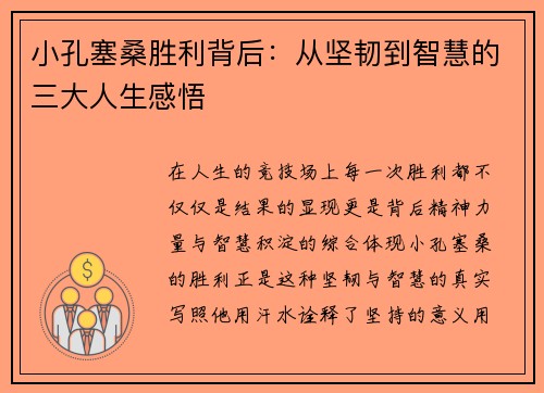 小孔塞桑胜利背后：从坚韧到智慧的三大人生感悟