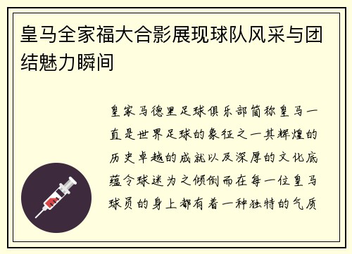 皇马全家福大合影展现球队风采与团结魅力瞬间